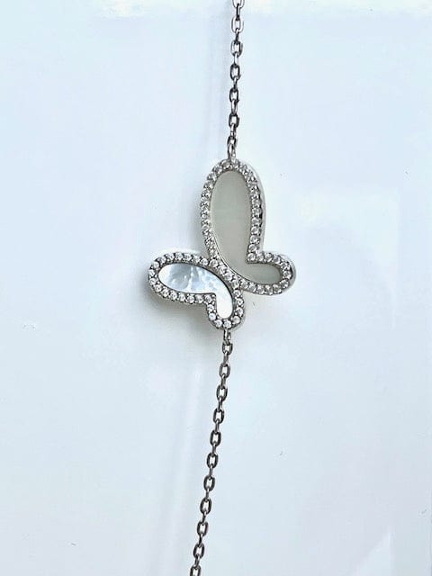 .925 Silver CZ & Mother Of Pearl Butterfly Women's Long Necklace Jewelry 2022 Silver .925 CZ Mother Of Pearl Butterfly Women's Necklace Olga Nikoza Swimwear