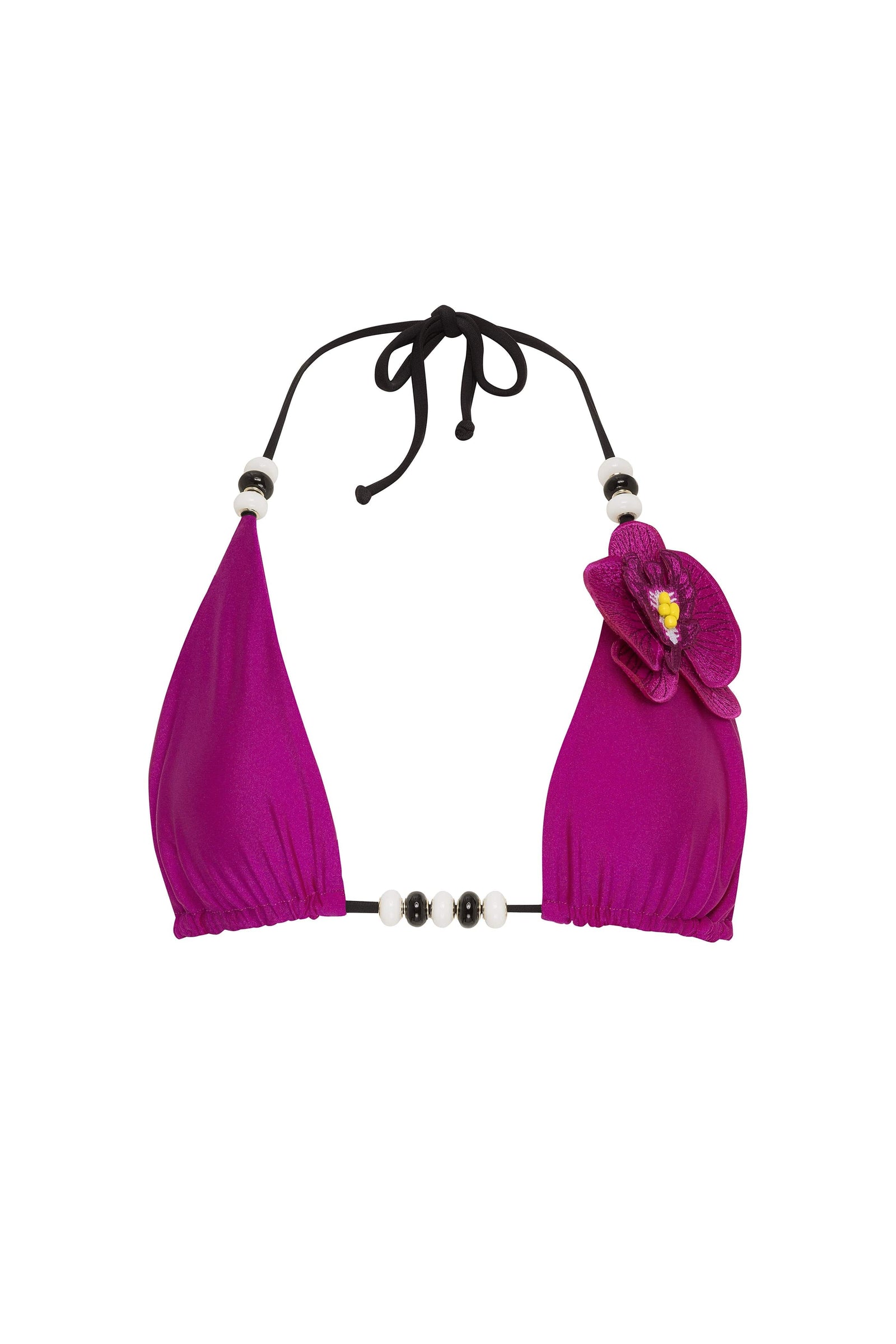 Fuchsia / XS Lycaste Fuchsia w/ Embroidered Orchid Triangle Bikini Top 2022 Nikoza Swimwear Lycaste Black Orchid Triangle Bikini Top Olga Nikoza Swimwear