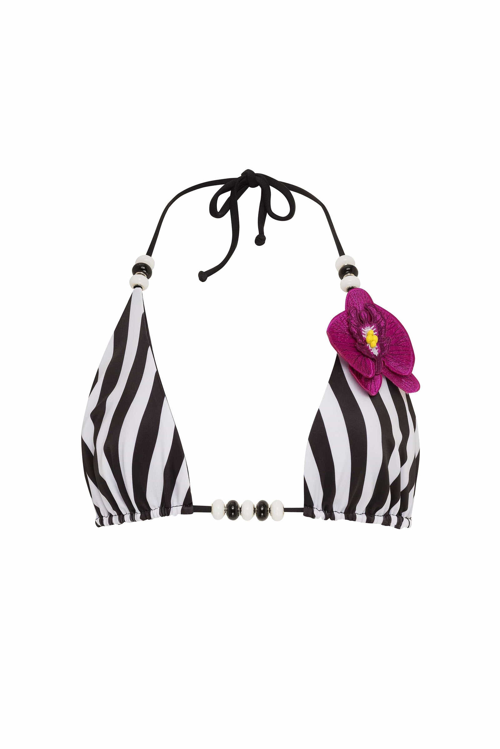 Stripe / XS Lycaste Fuchsia w/ Embroidered Orchid Triangle Bikini Top 2022 Nikoza Swimwear Lycaste Black Orchid Triangle Bikini Top Olga Nikoza Swimwear