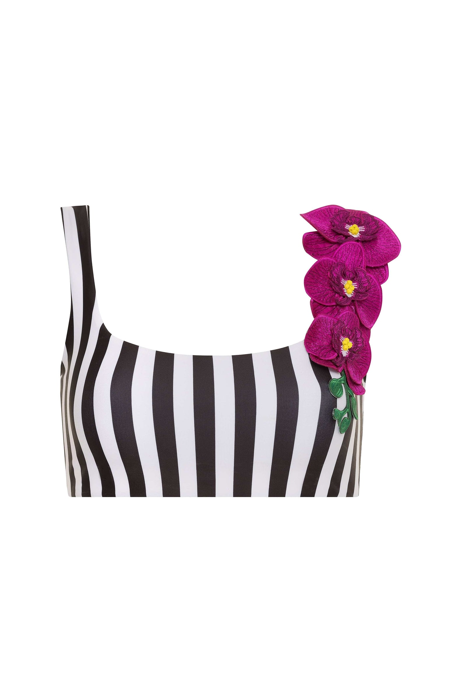 Stripe / XS Orchids of Biscayne Black Bikini Top 2022 Nikoza Swimwear Orchids of Biscayne Black Bikini Top Olga Nikoza Swimwear