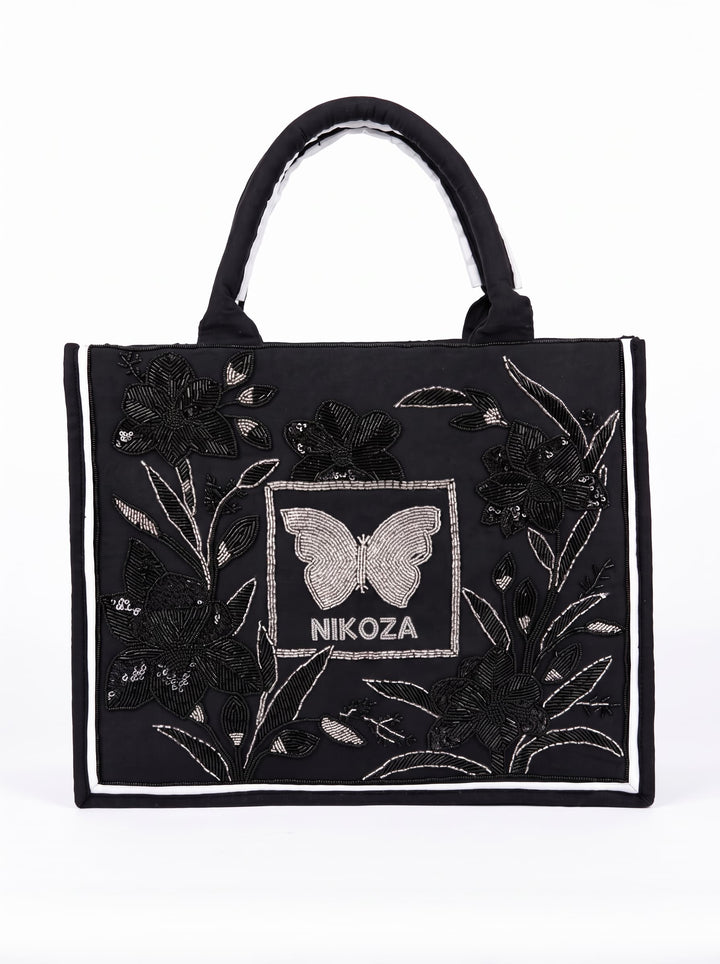 Bag Black Midnight Bloom Beach Bag Midnight Bloom Beach Bag | Hand-Beaded Luxury Tote NIKOZA