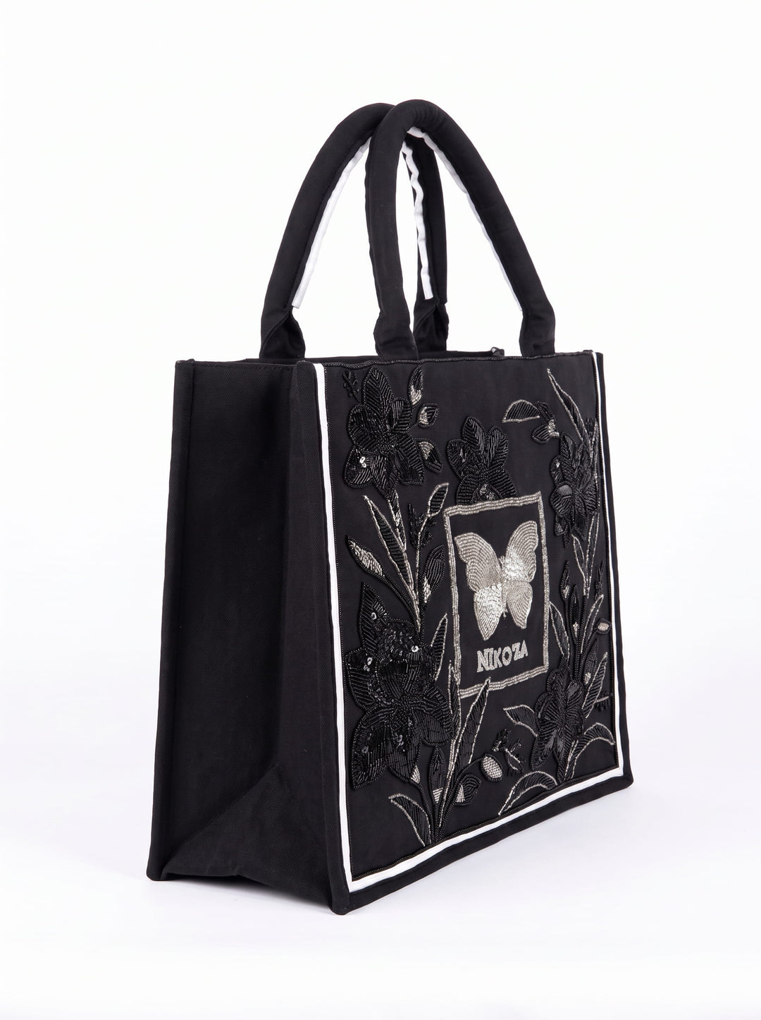Bag Black Midnight Bloom Beach Bag Midnight Bloom Beach Bag | Hand-Beaded Luxury Tote NIKOZA