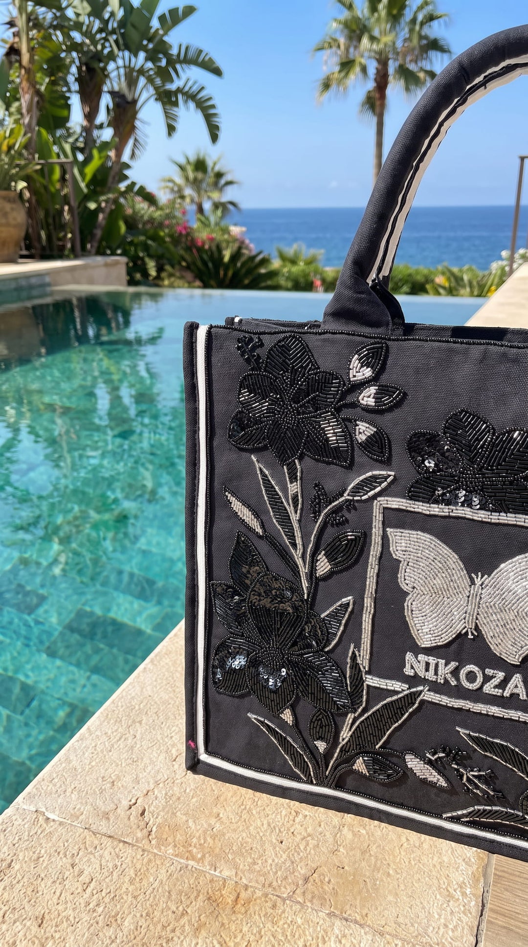 Bag Black Midnight Bloom Beach Bag Midnight Bloom Beach Bag | Hand-Beaded Luxury Tote NIKOZA