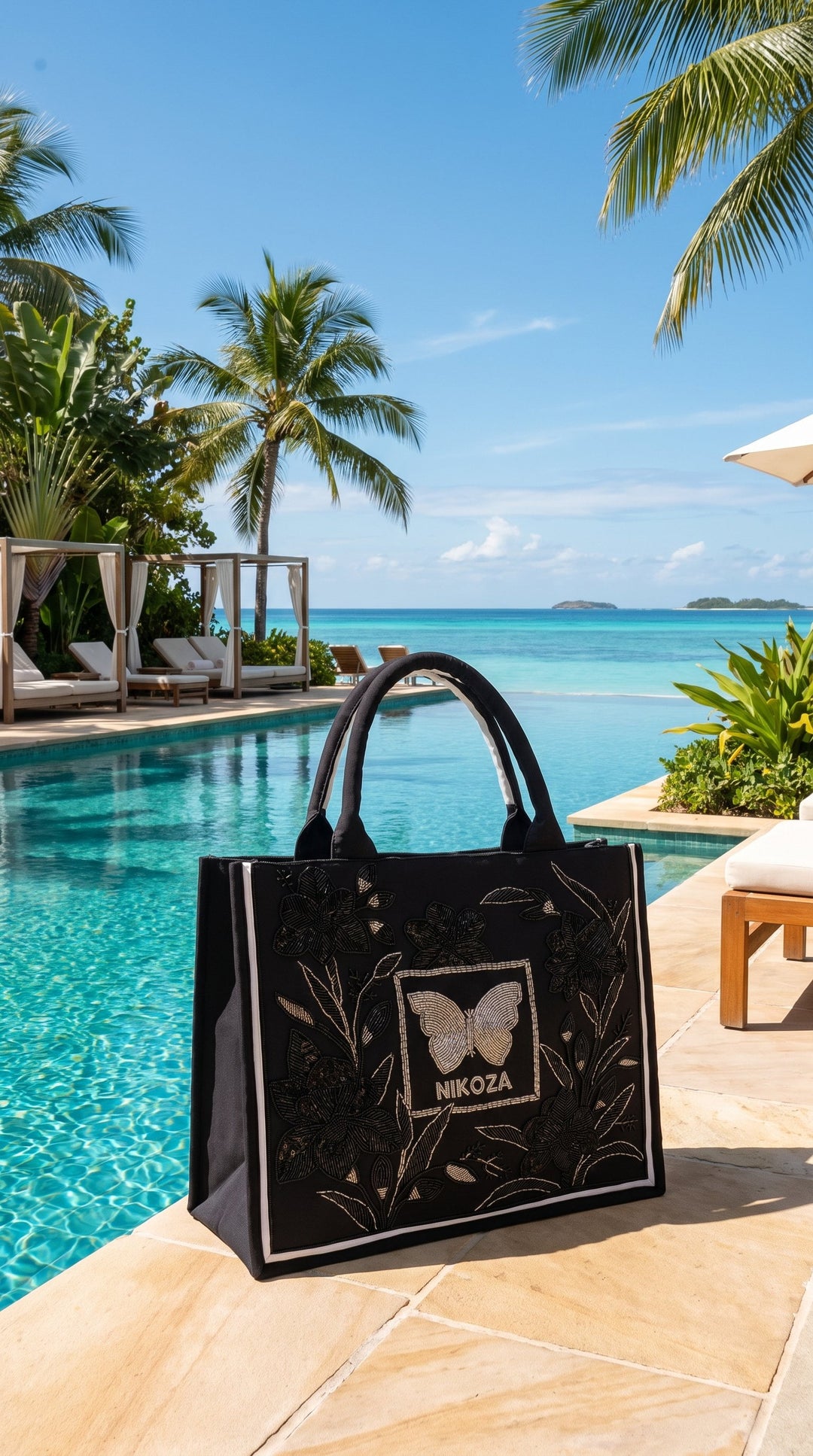 Bag Black Midnight Bloom Beach Bag Midnight Bloom Beach Bag | Hand-Beaded Luxury Tote NIKOZA