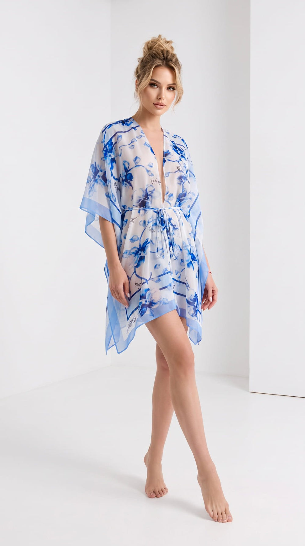 Tunic Cover-Up blue-white / One Size Fleur de Mer Tunic Cover-Up Blue Floral Tunic Cover-Up | Santorini Collection | NIKOZA NIKOZA