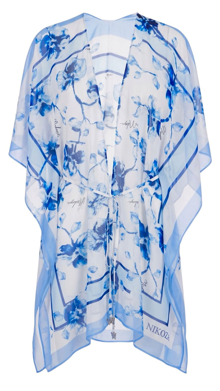 Tunic Cover-Up blue-white / One Size Fleur de Mer Tunic Cover-Up Blue Floral Tunic Cover-Up | Santorini Collection | NIKOZA NIKOZA