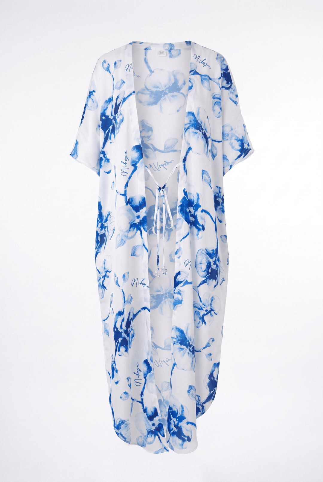 cover up blue/white / One Size Miranda long cover up 100% Silk Satin Miranda Long Silk Satin Cover-Up | NIKOZA NIKOZA