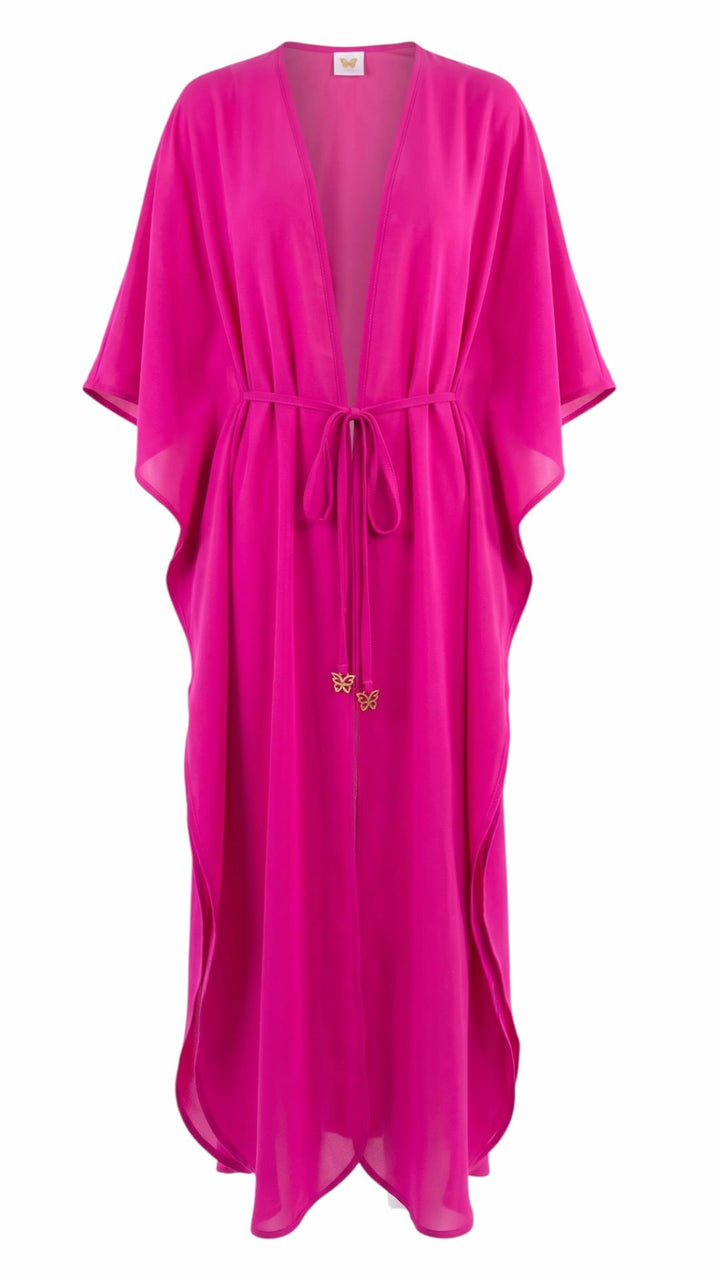 cover up Fuchsia / One Size Key Largo cover up (long) Key Largo Long Ruffle Cover-Up in White &amp; Fuchsia | NIKOZA NIKOZA