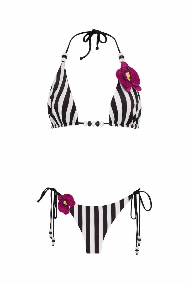 bikini Lycaste Top &amp; Bottom Black and White Striped Bikini Striped Bikini Set | Black &amp; White Lycaste Swimwear | Nikoza NIKOZA