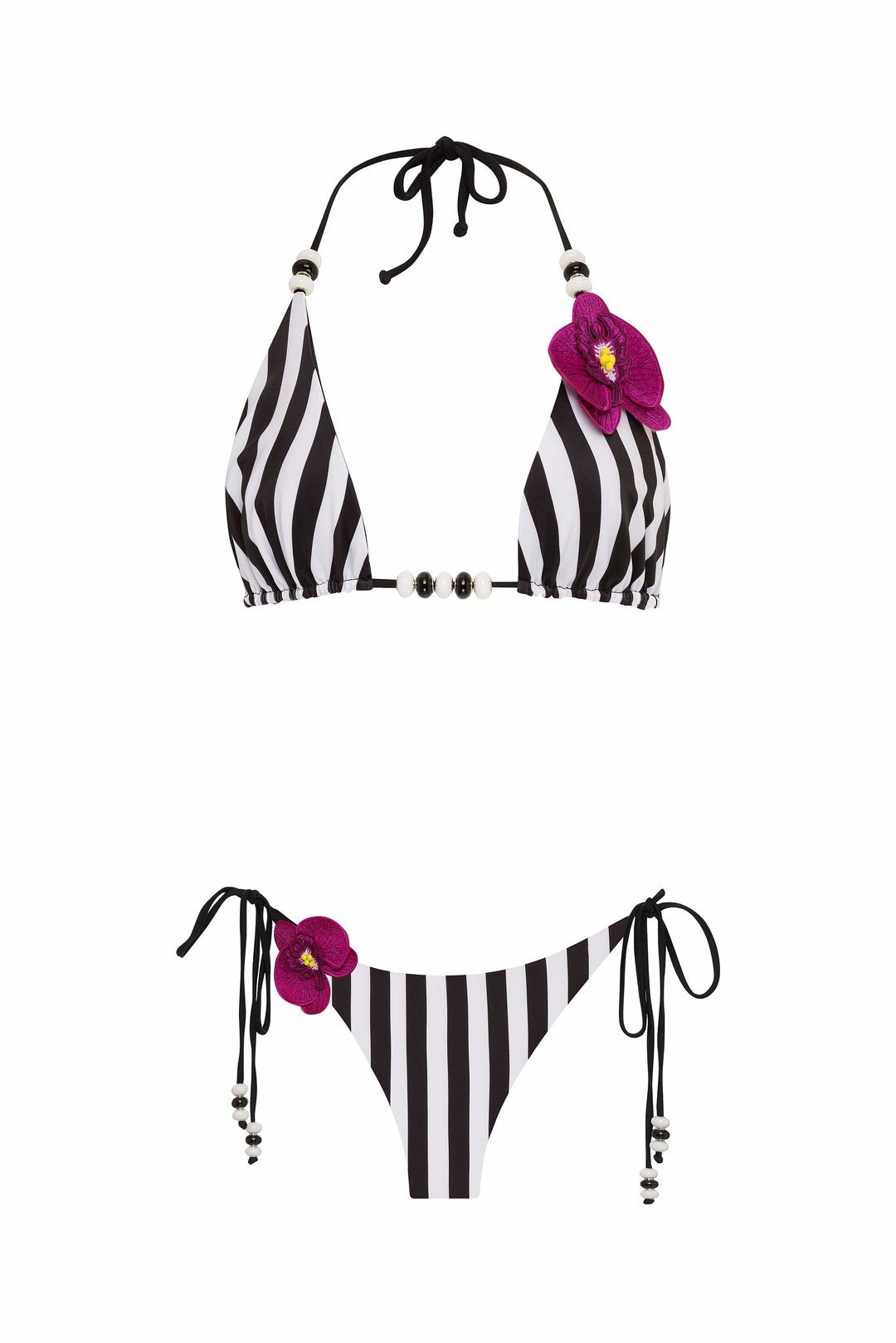 bikini LYCASTE TOP &amp; BOTTOM BLACK BIKINI Lycaste Black Bikini Set | 3D Orchid Embroidered Swimwear | Nikoza NIKOZA