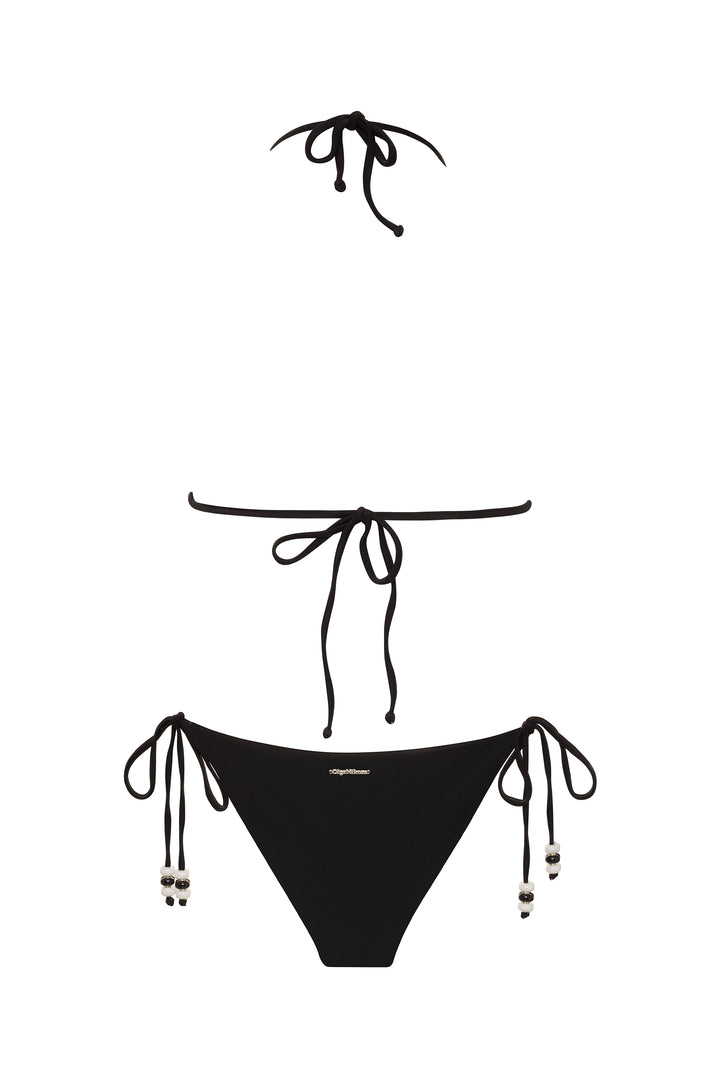 bikini LYCASTE TOP &amp; BOTTOM BLACK BIKINI Lycaste Black Bikini Set | 3D Orchid Embroidered Swimwear | Nikoza NIKOZA