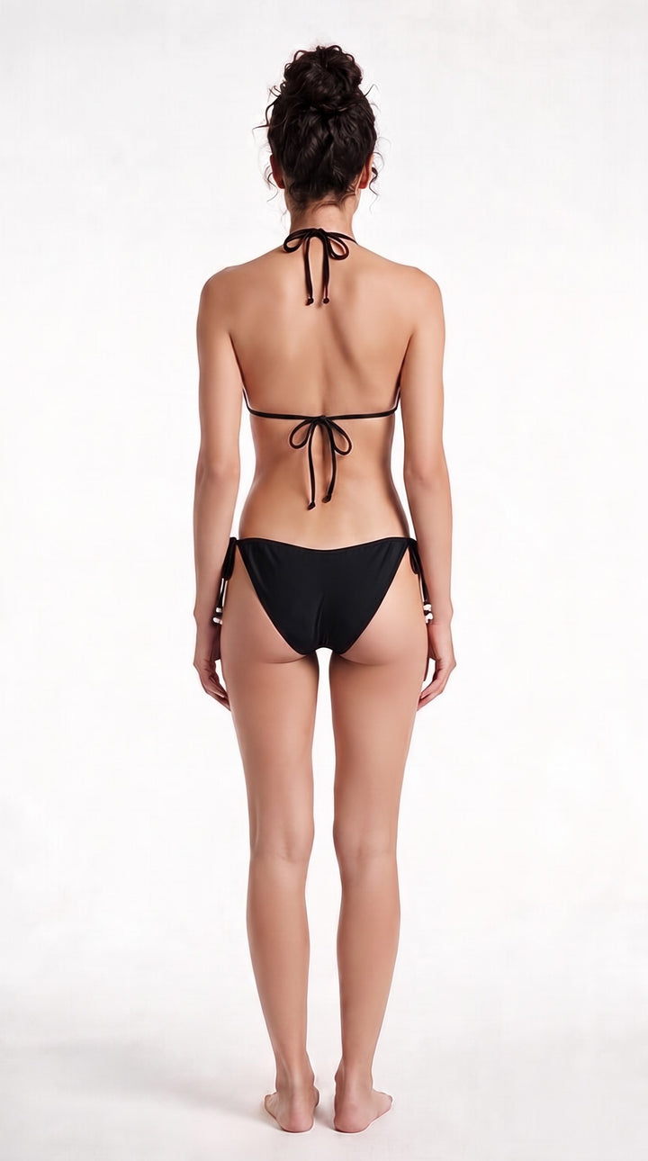 bikini LYCASTE TOP &amp; BOTTOM BLACK BIKINI Lycaste Black Bikini Set | 3D Orchid Embroidered Swimwear | Nikoza NIKOZA
