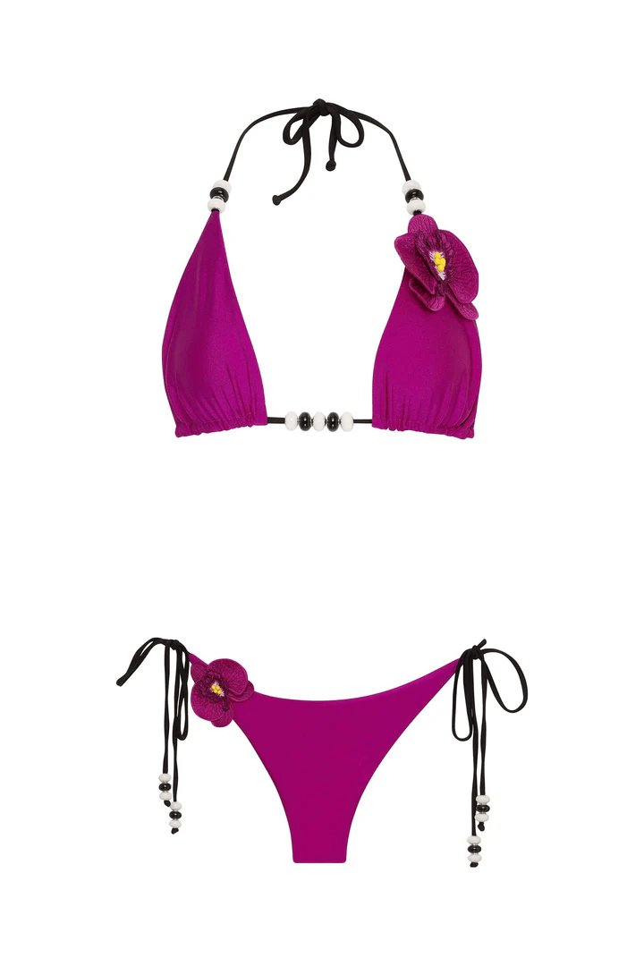 bikini LYCASTE TOP &amp; BOTTOM FUCHSIA BIKINI Lycaste Fuchsia Bikini Set | 3D Orchid Embroidered Swimwear | Nikoza NIKOZA
