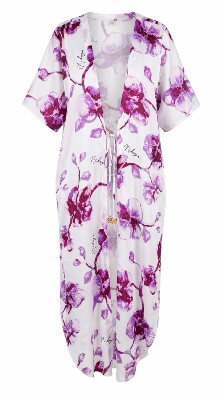 cover up pink-white / One Size Miranda long cover up 100% Silk Satin Miranda Long Silk Satin Cover-Up | NIKOZA NIKOZA