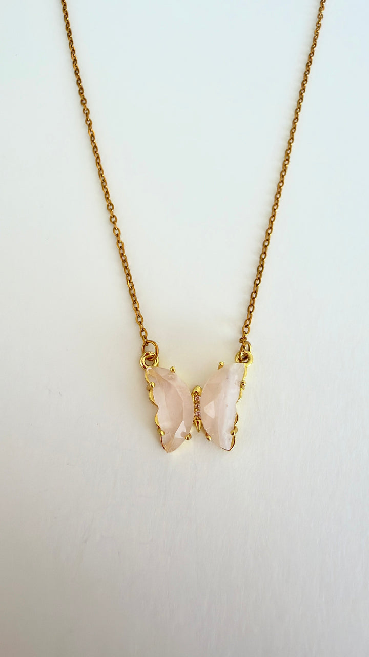 Necklace Rose Quarts Precious Butterfly Women&
