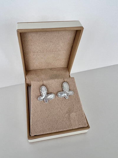 Earrings Silver 925 Silver with Mother Of Pearl Cubic Zirconia  Stud Butterfly Earring Jewelry 2023 Silver Mother Of Pearl CZ Dangle Stud Butterfly Earring NIKOZA