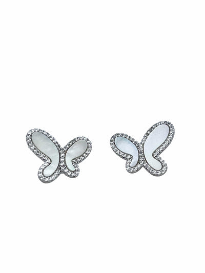 Earrings Silver 925 Silver with Mother Of Pearl Cubic Zirconia  Stud Butterfly Earring Jewelry 2023 Silver Mother Of Pearl CZ Dangle Stud Butterfly Earring NIKOZA