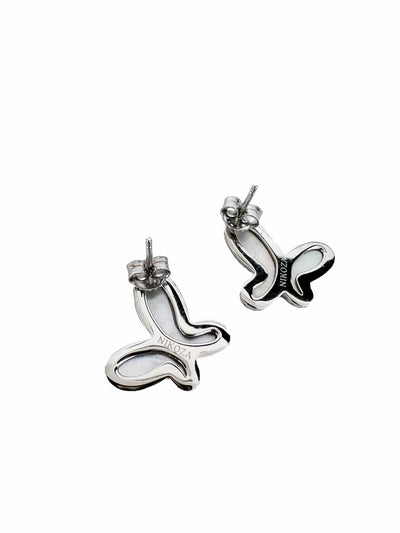 Earrings Silver 925 Silver with Mother Of Pearl Cubic Zirconia  Stud Butterfly Earring Jewelry 2023 Silver Mother Of Pearl CZ Dangle Stud Butterfly Earring NIKOZA