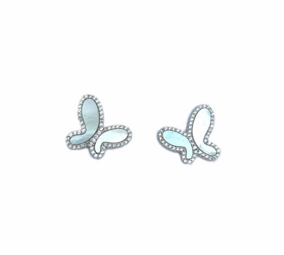 Earrings Silver 925 Silver with Mother Of Pearl Cubic Zirconia  Stud Butterfly Earring Jewelry 2023 Silver Mother Of Pearl CZ Dangle Stud Butterfly Earring NIKOZA