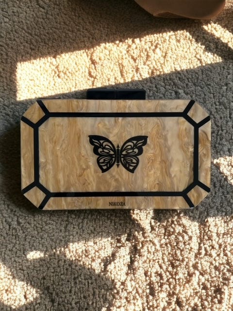 Bag white mother of pearl Karina Acrylic Clutch 2023 Beige/Black Beige Canvas Tote Beach Bag with black leather handles and Black leather trim NIKOZA
