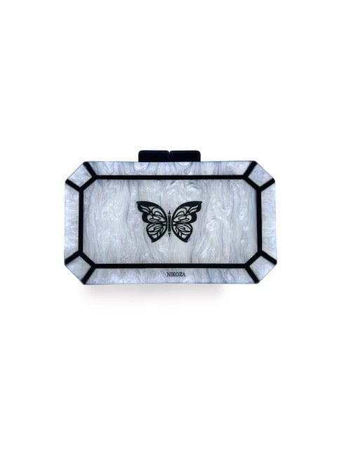 Bag white mother of pearl Karina Acrylic Clutch 2023 Beige/Black Beige Canvas Tote Beach Bag with black leather handles and Black leather trim NIKOZA