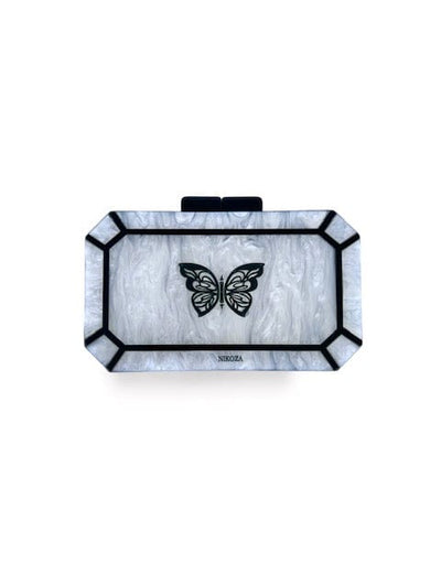 Bag white mother of pearl Karina Acrylic Clutch 2023 Beige/Black Beige Canvas Tote Beach Bag with black leather handles and Black leather trim NIKOZA
