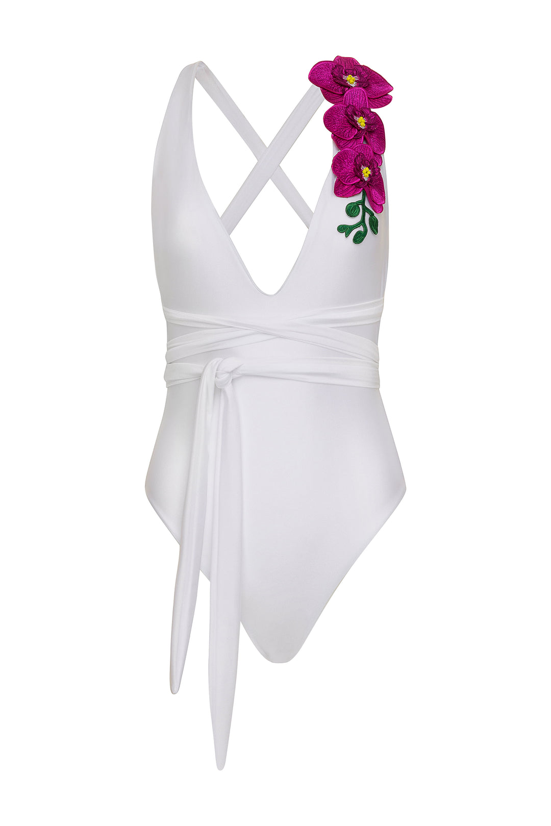 one piece swimwear White / XS Oncidium Oncidium White One-Piece | Orchid Embroidered Swimsuit | Nikoza NIKOZA