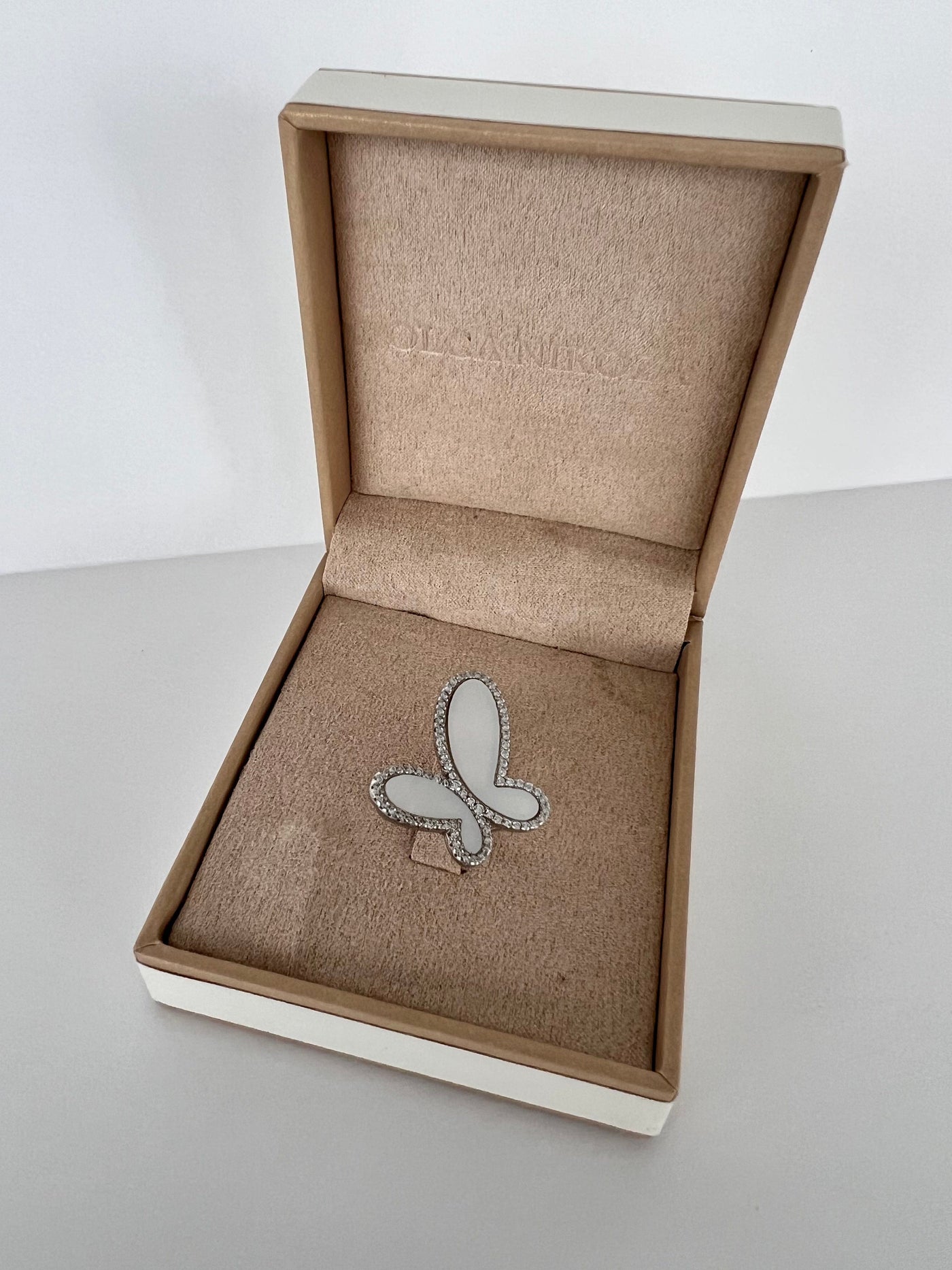 .925 Silver Ring w/ Mother Of Pearl Butterfly encrusted with Cubic Zirconia Jewelry 2023 Silver .925 Cubic Zirconia  Butterfly Ring Jewelry Olga Nikoza Swimwear