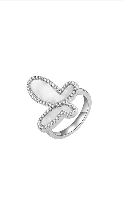 .925 Silver Ring w/ Mother Of Pearl Butterfly encrusted with Cubic Zirconia Jewelry 2023 Silver .925 Cubic Zirconia  Butterfly Ring Jewelry Olga Nikoza Swimwear