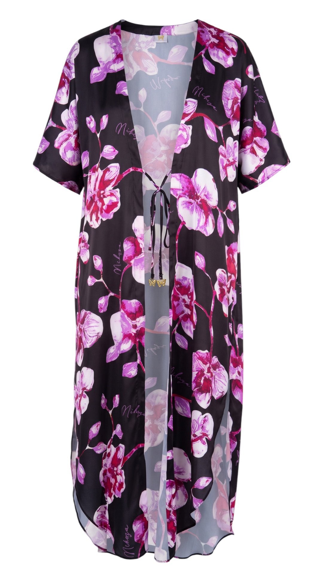 cover up black-pink / One Size Miranda Long Cover-Up in 100% Silk Satin Miranda Long Silk Satin Cover-Up | NIKOZA Olga Nikoza Swimwear