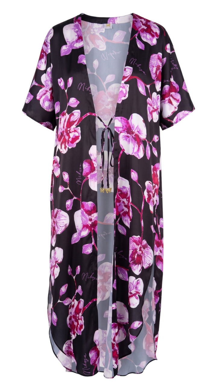 cover up black-pink / One Size Miranda Long Cover-Up in 100% Silk Satin Miranda Long Silk Satin Cover-Up | NIKOZA Olga Nikoza Swimwear