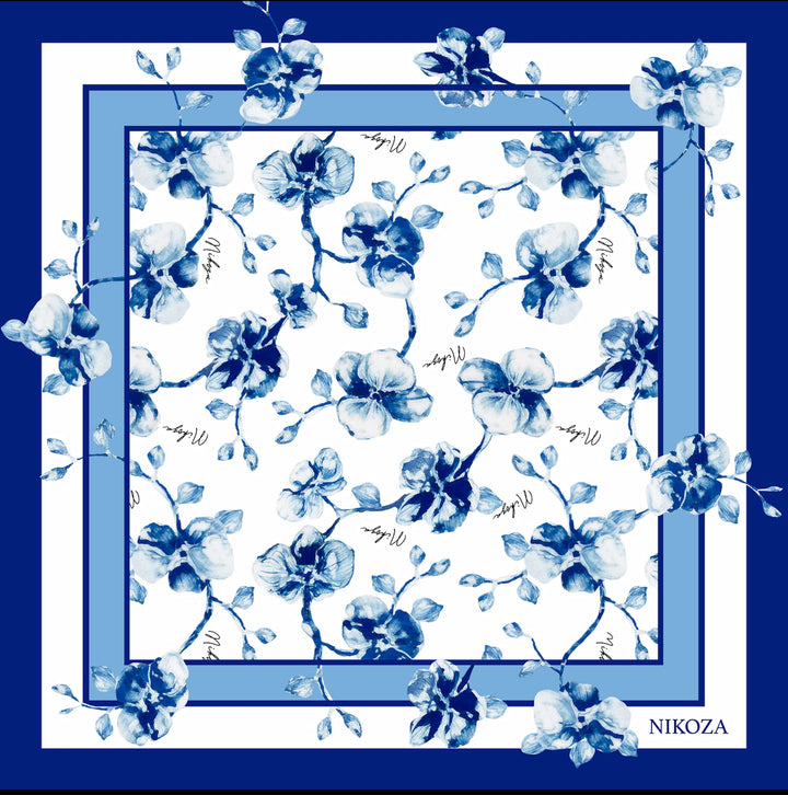 cover up Blue Orchid Pareo -100% Silk Blue Orchid Pareo | 100% Silk Chiffon Tropical Cover-Up | Nikoza Olga Nikoza Swimwear