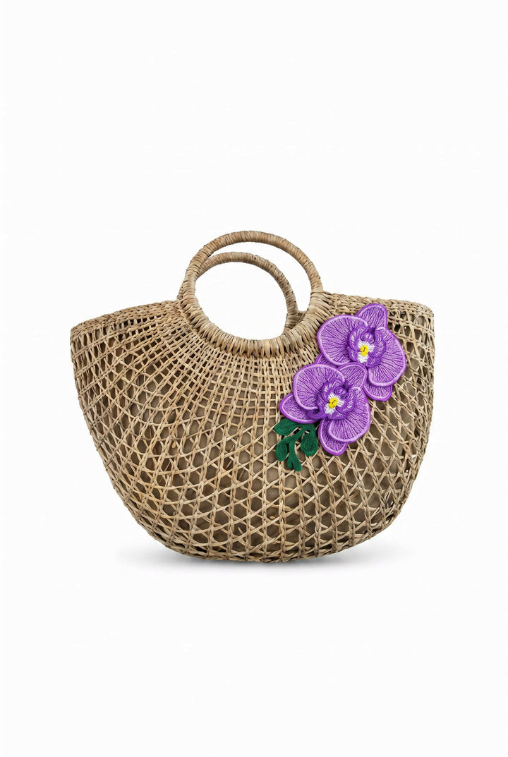 Bag Island Orchid Straw Beach Bag Island Orchid Beach Bag | Tropical Embroidered Straw Tote | Nikoza Olga Nikoza Swimwear