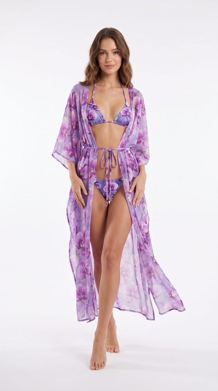 tunic Lilac / One Size "Orchid Cascade"  Long Cover-Up Tunic Orchid Cascade Long Tunic Cover-Up | NIKOZA Olga Nikoza Swimwear