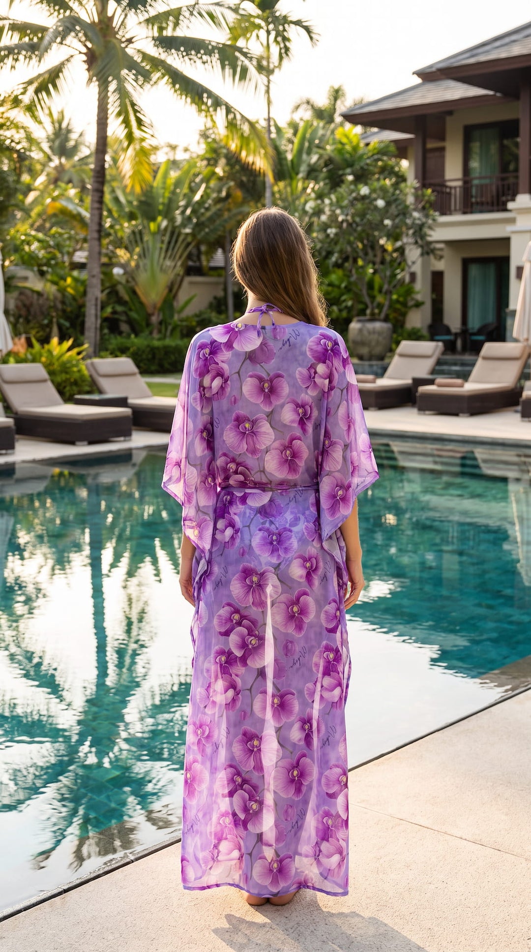 tunic Lilac / One Size Orchid Cascade Long Cover-Up Tunic Orchid Cascade Long Tunic Cover-Up | NIKOZA Olga Nikoza Swimwear