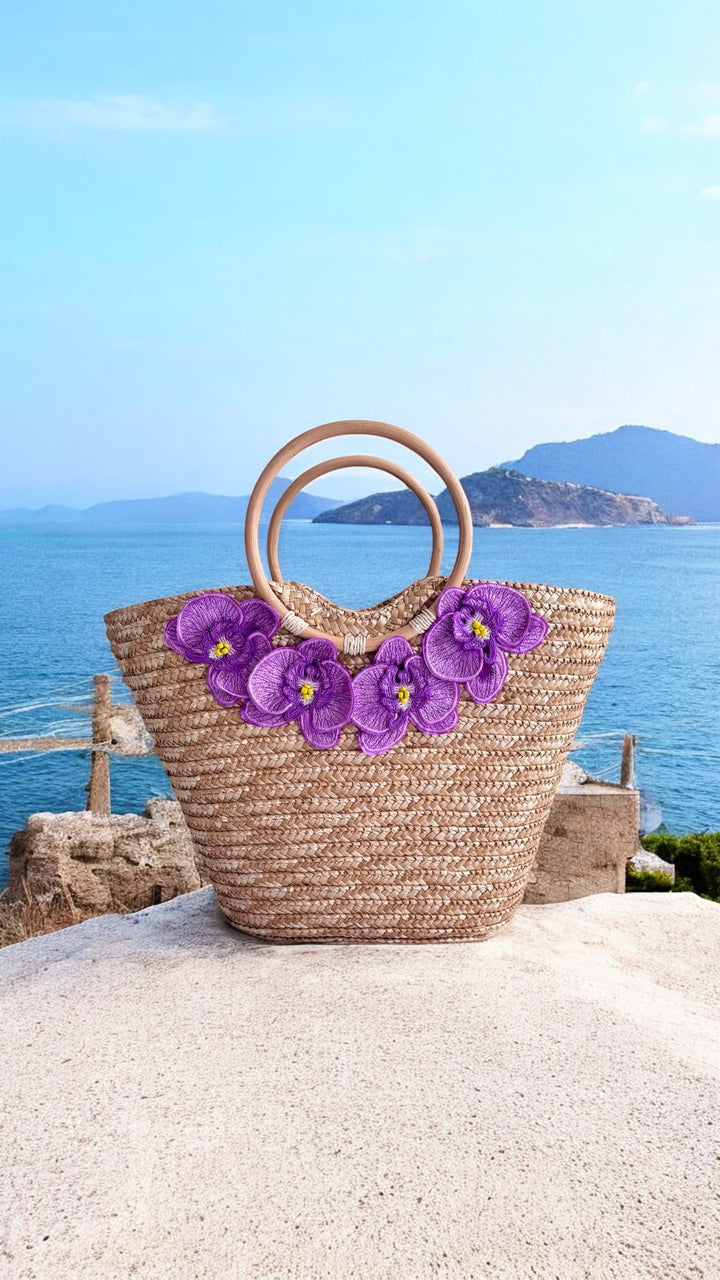 Bag Natural Straw Goddess in Lilac Straw Beach Bag Goddess in Lilac Straw Beach Bag Olga Nikoza Swimwear
