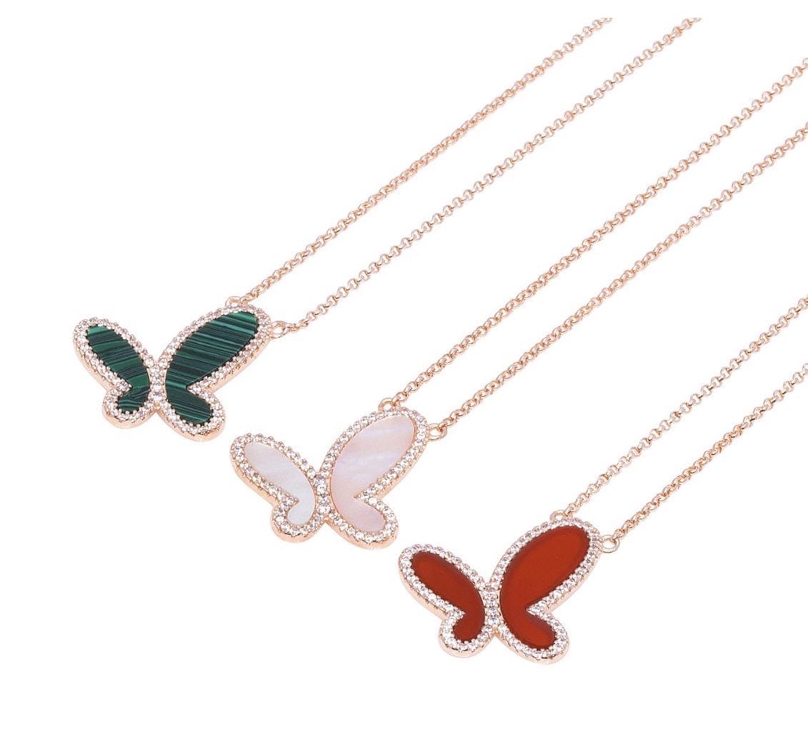 Necklace Silver Mother of Perl & Cubic Zirconia Butterfly Necklace Jewelry 2023 Green Malachite Gold Cubic Zirconia Butterfly Necklace Olga Nikoza Swimwear