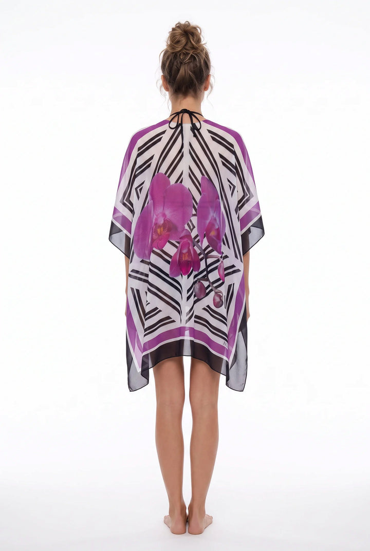 cover up White/Multi / One Size Phalaenopsis Tunic-100% Silk Phalaenopsis 100% Silk Tunic | Luxury Cover-Up | Nikoza Olga Nikoza Swimwear