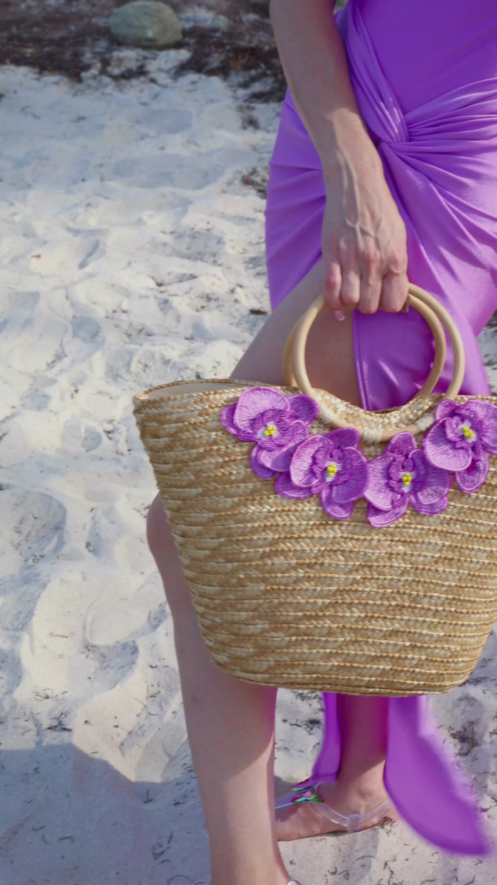 Goddess in Lilac Straw Beach Bag