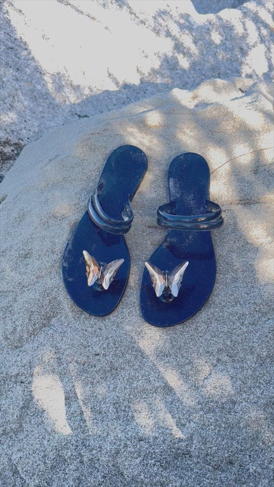 NINA black gel beach sandals