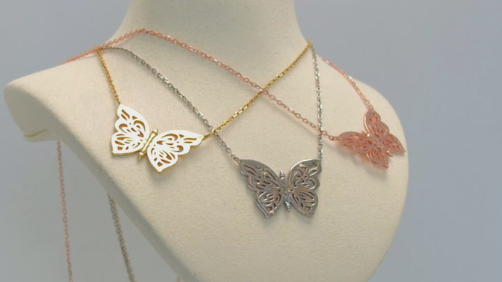 18k Rose Gold Papillon Butterfly Women's Necklace Jewelry