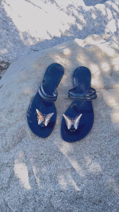 NINA black gel beach sandals