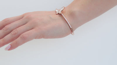 18K Rose & CZ Diamond Mother Of Pearl Butterfly Women's Bangle Bracelet Jewelry