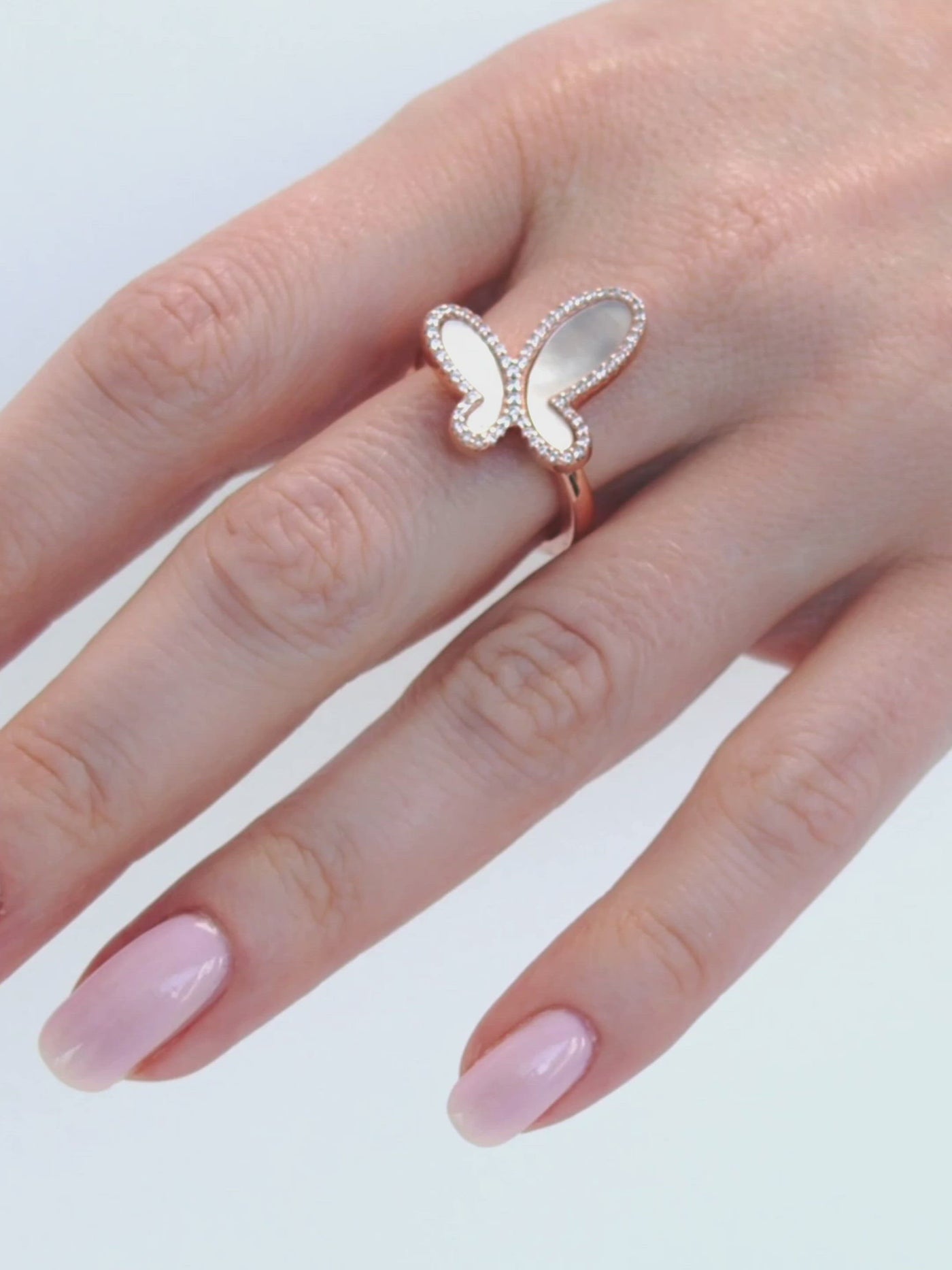 18K Rose Gold Cublic ZIrconia Mother Of Pearl Butterfly Ring