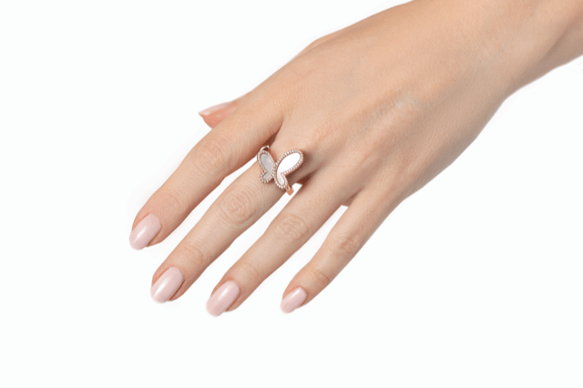 Rings 18K Rose Gold Cublic ZIrconia Mother Of Pearl Butterfly Ring Olga Nikoza Swimwear