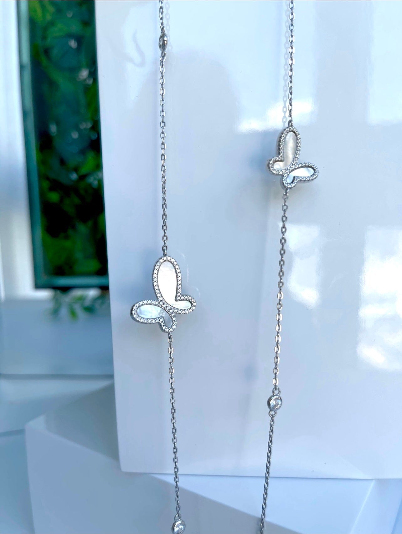 18K Rose Gold CZ & Mother Of Pearl Butterfly Women's Long Necklace Jewelry 2022 18K Rose Gold Butterfly Women's Long Necklace Jewelry Olga Nikoza Swimwear