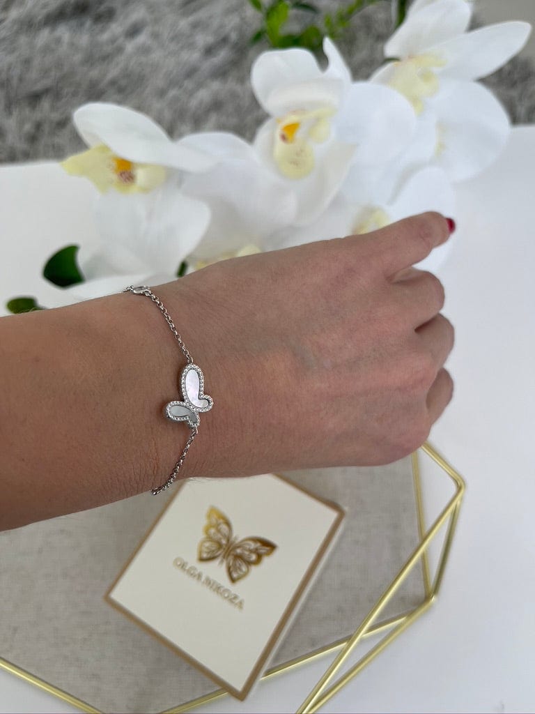 Bracelets 18k Rose Gold w/ Mother Of Pearl Of Cubic Zirconia Encrusted Butterfly Bracelet 2022 Rose Gold 18K Plated Mother Of Pearl Butterfly Bracelet Olga Nikoza Swimwear