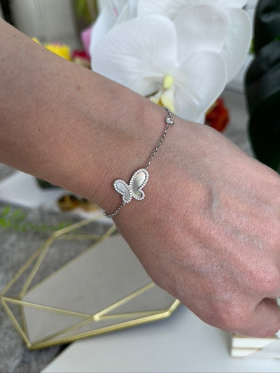 Bracelets .925 Silver w/ Mother Of Pearl Of Cubic Zirconia Encrusted Butterfly Bracelet 2022 Silver .925 Mother Pearl Cubic Zirconia Butterfly Bracelet Olga Nikoza Swimwear