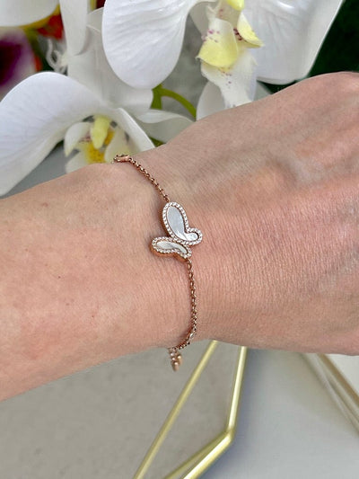 Bracelets .925 Silver w/ Mother Of Pearl Of Cubic Zirconia Encrusted Butterfly Bracelet 2022 Silver .925 Mother Pearl Cubic Zirconia Butterfly Bracelet Olga Nikoza Swimwear