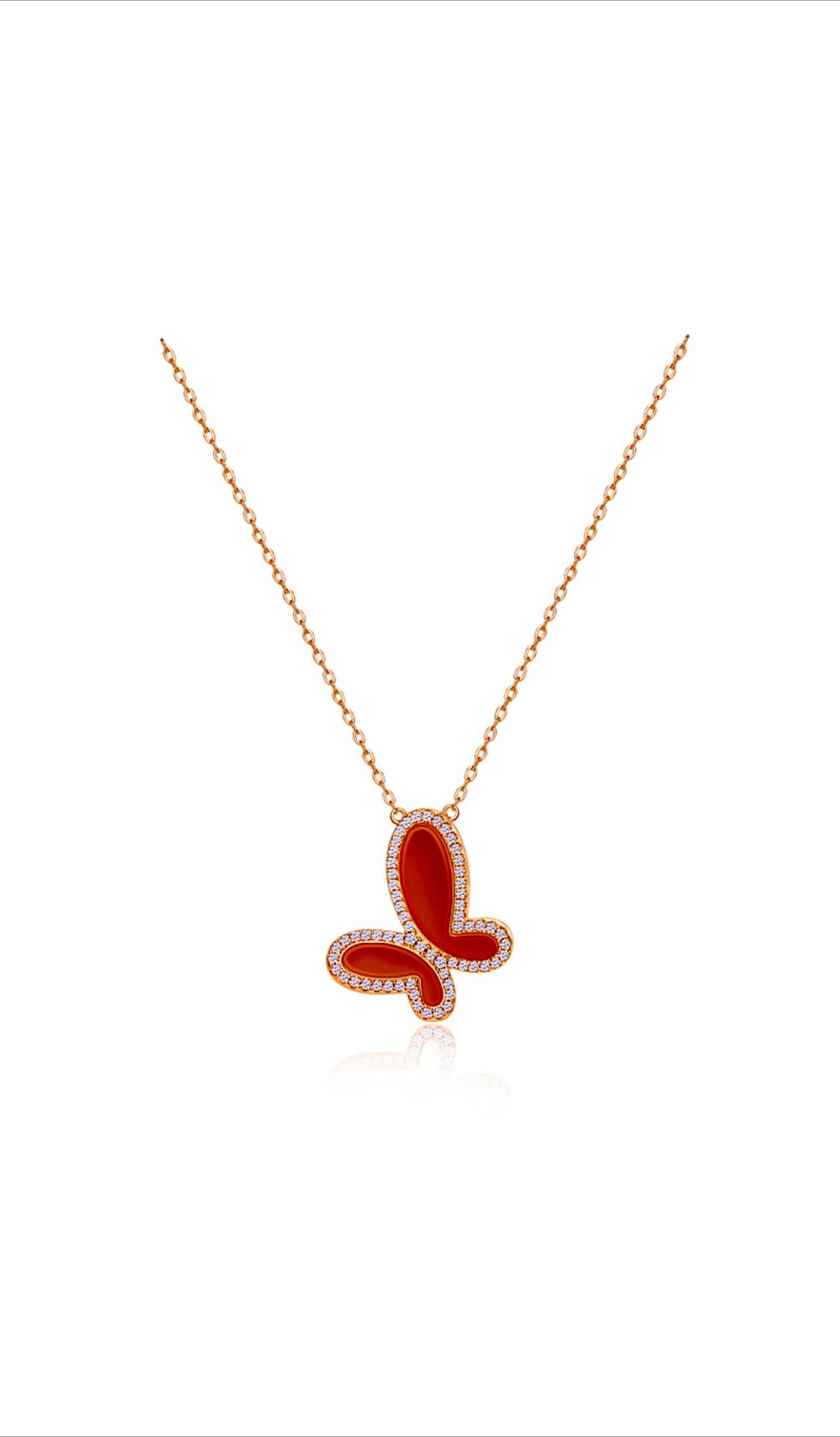 Necklace Agate Red Agate w/ 18k Gold & Cubic Zirconia Butterfly Necklace Jewelry Red Agate18k Gold Cubic Zirconia Butterfly Necklace Jewelry Olga Nikoza Swimwear